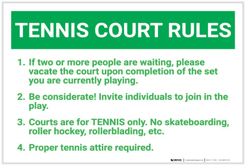 Tennis Court Rules: Six Rules Bulleted List Portrait - Label