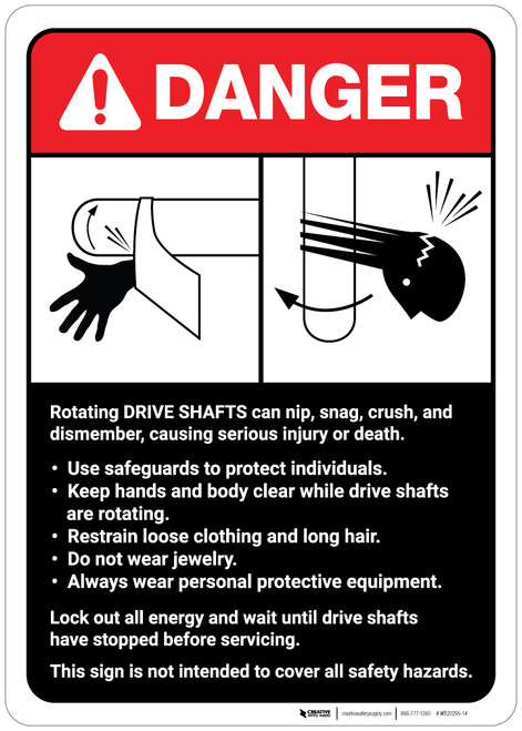 Danger: Drive Shaft Machine Guidelines ANSI - Wall Sign