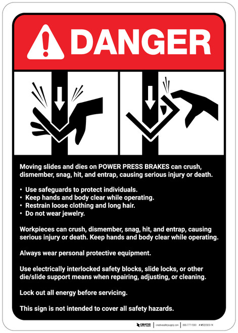 Danger: Power Press Breaks Guidelines ANSI - Wall Sign