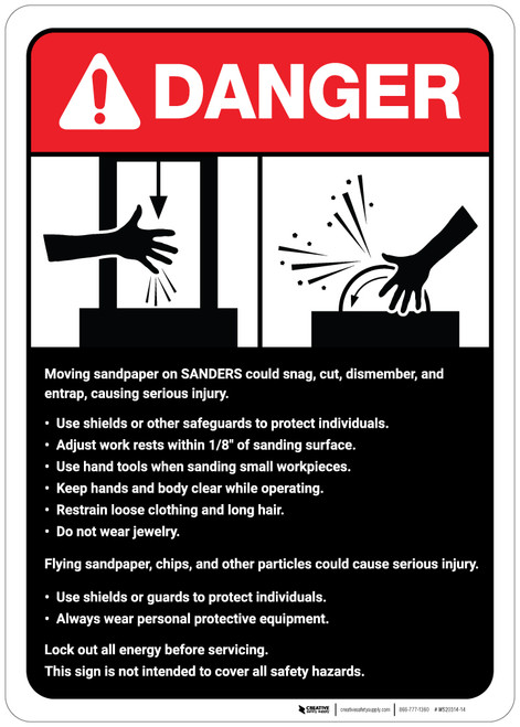 Danger: Sander Machine Guidelines ANSI - Wall Sign