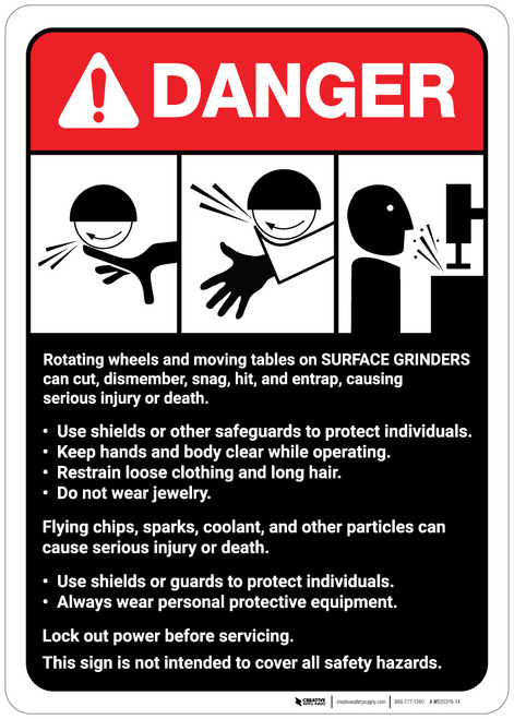 Danger: Surface Grinder Machine Guidelines ANSI - Wall Sign