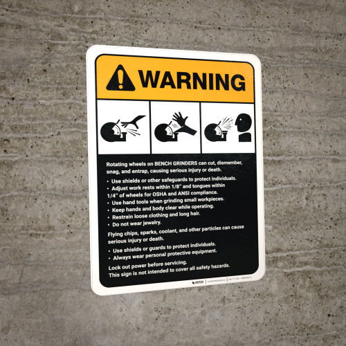 Warning: Bench Grinder Machine Guidelines ANSI - Wall Sign | Creative ...