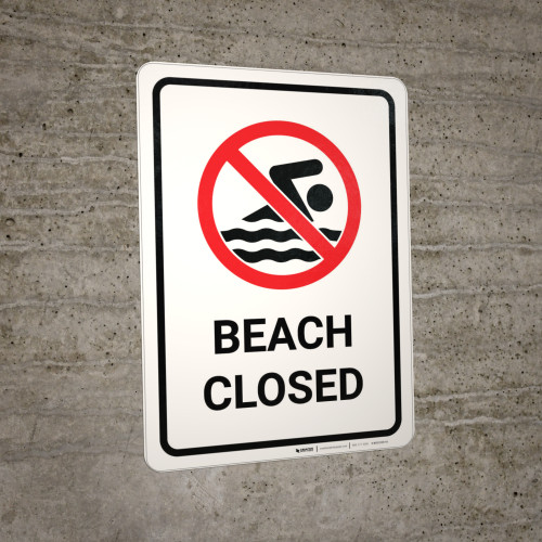 Beach Closed with Pictogram Wall Sign Creative Safety Supply