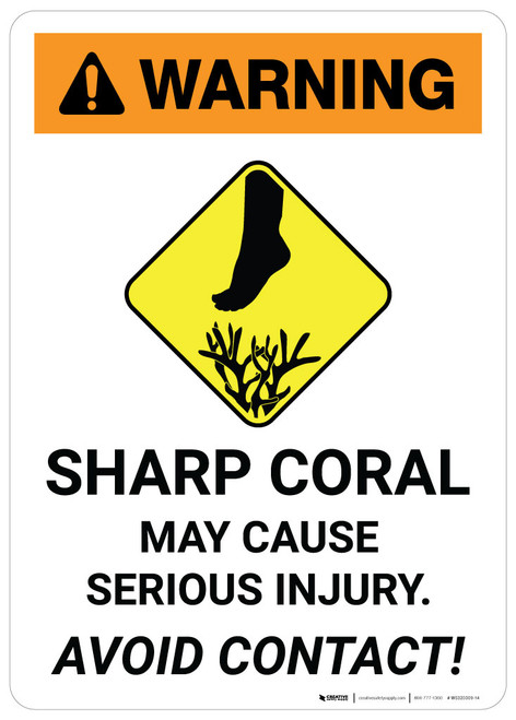 Warning: Sharp Coral with Icon - Wall Sign