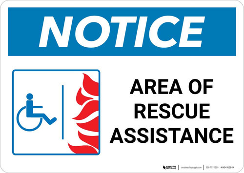 Notice: Area Of Rescue Assistance with ADA Fire Icon Landscape