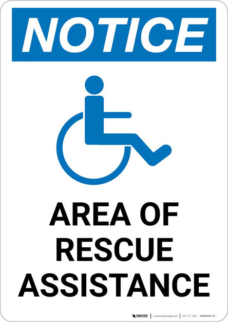 Notice: Area Of Rescue Assistance with ADA Icon Portrait