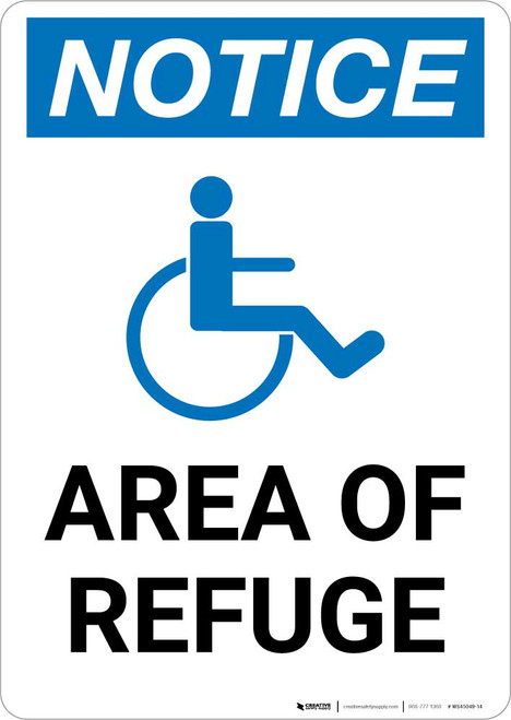 Notice: Area of Refuge with ADA Icon Portrait