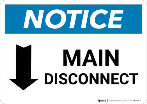 Notice: Main Disconnect Landscape with Down Arrow