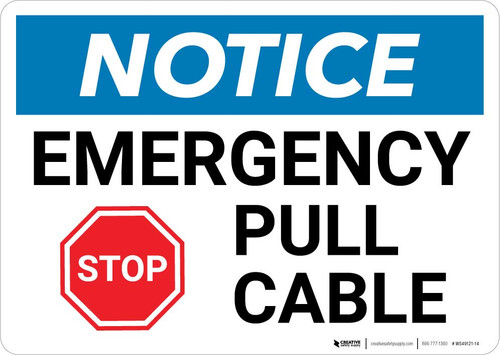 Notice: Emergency Pull Cable with Stop Icon Landscape