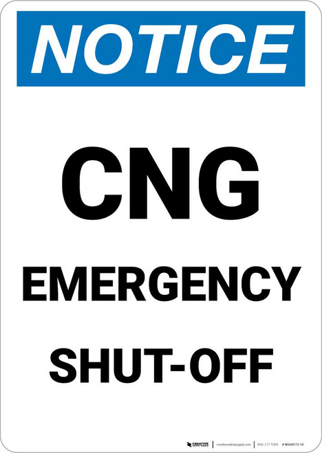 Notice: CNG (Compressed Natural Gas) Emergency Shut Off Portrait