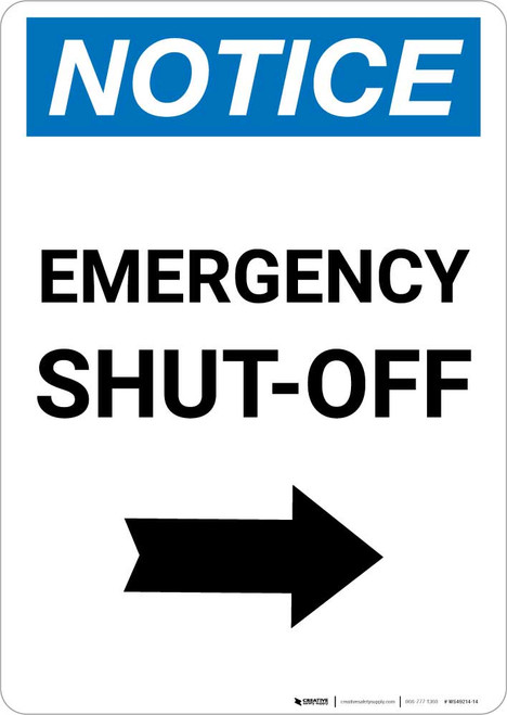 Notice: Emergency Shut-off with Right Arrow Portrait