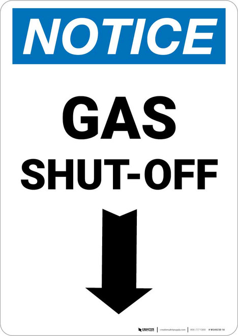 Notice: Gas Shut-Off with Down Arrow Portrait