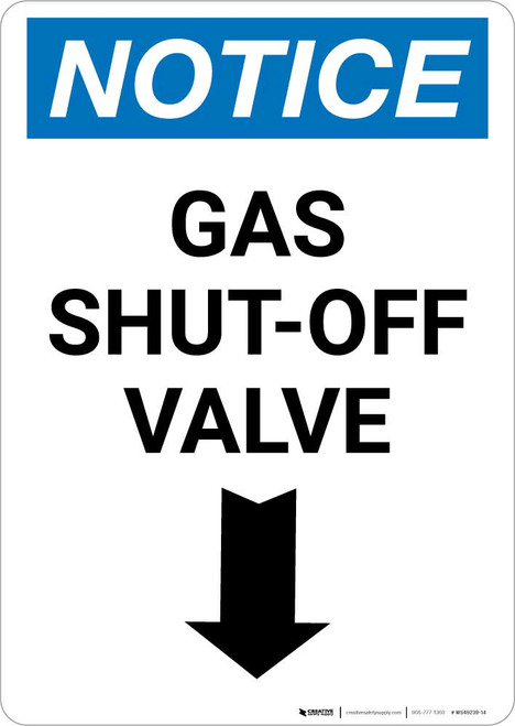 Notice: Gas Shut-Off Valve with Down Arrow Portrait