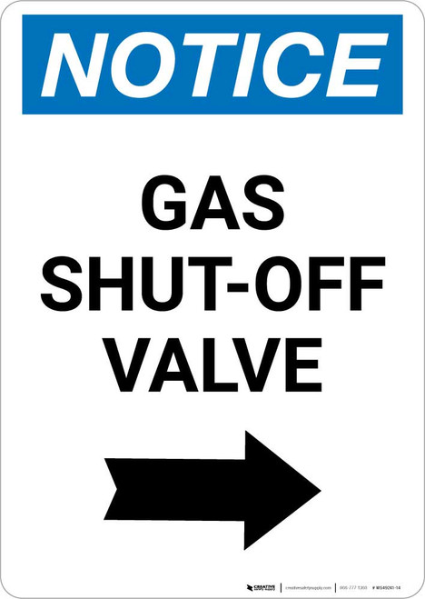 Notice: Gas Shut-Off Valve with Right Arrow Portrait