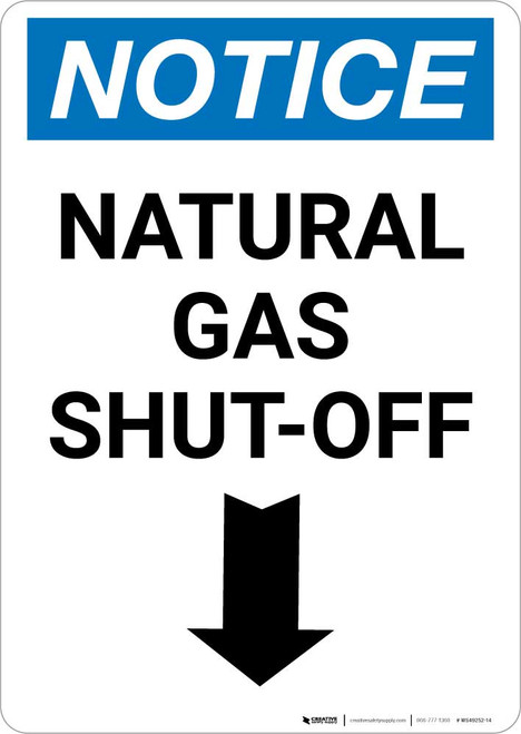 Notice: Natural Gas Shut Off with Down Arrow Portrait