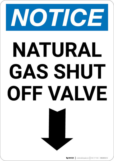 Notice: Natural Gas Shut Off with Valve Down Arrow Portrait
