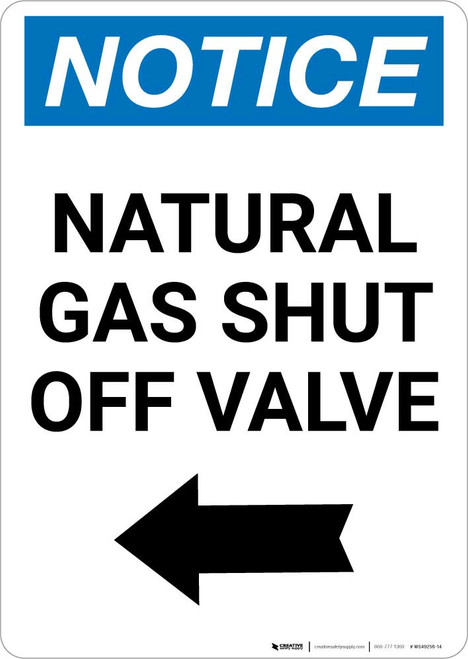 Notice: Natural Gas Shut-Off Valve with Left Arrow Portrait