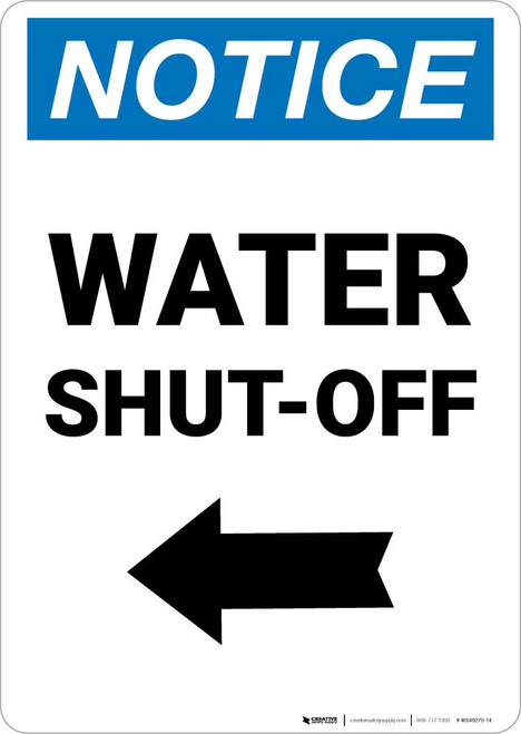 Notice: Water Shut-Off with Left Arrow Portrait
