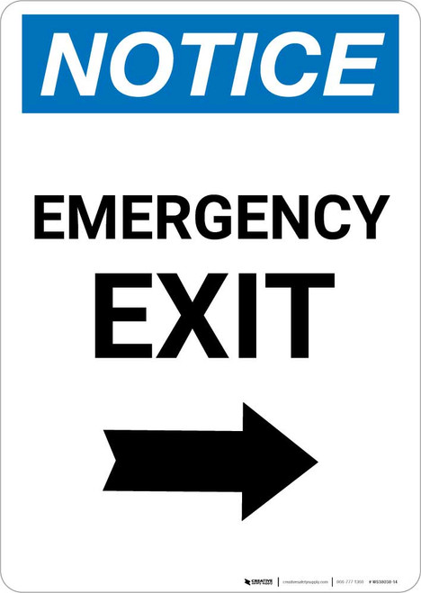 Notice: Emergency Exit with Right arrow Portrait