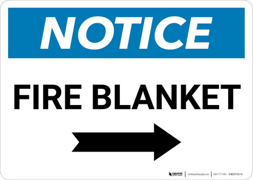 Notice: Fire Blanket with Right Arrow Landscape