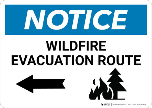 Notice: Wildfire Evacuation Route with Left Arrow Landscape