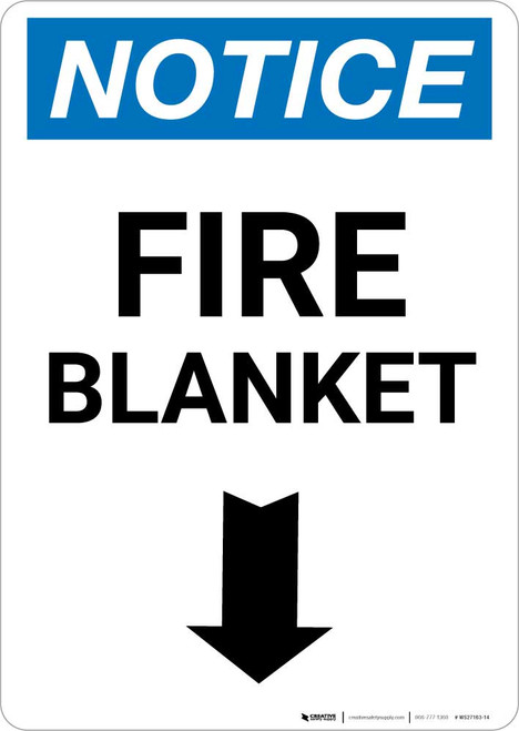 Notice: Fire Blanket with Down Arrow Portrait
