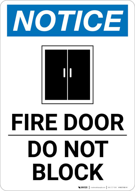 Notice: Fire Door Do Not Block Portrait