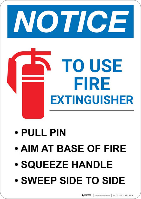 Notice: Fire Extinguisher Procedure Portrait