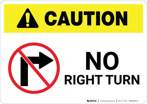 Caution: No Right Turn with Icon Landscape