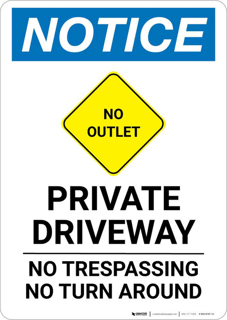Notice: Private Driveway - No Trespassing/Turn Around with No Outlet Icon Portrait