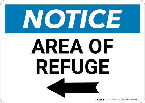 Notice: Area of Refuge with Left Arrow Landscape
