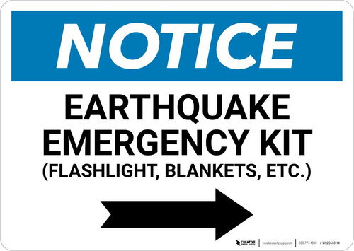 Notice: Earthquake Emergency Kit - Flashlight/Blankets/ect - with Right Arrow Landscape