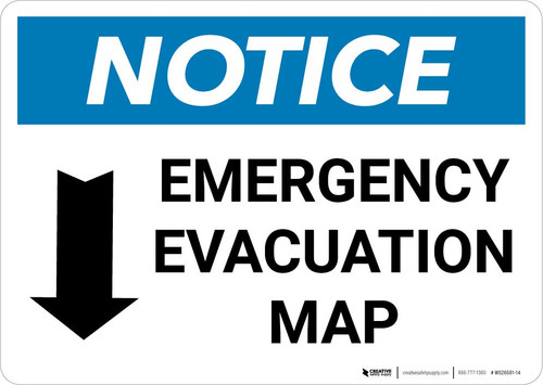 Notice: Emergency Evacuation Map with Down Arrow Landscape