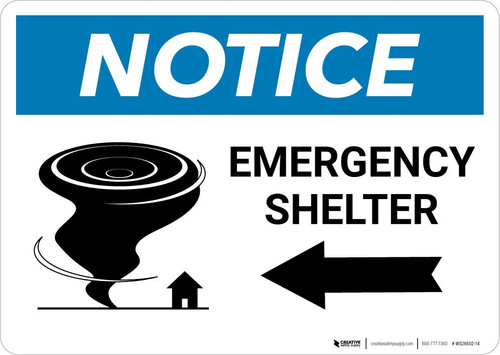 Notice: Emergency Shelter Left Arrow with Icon Landscape