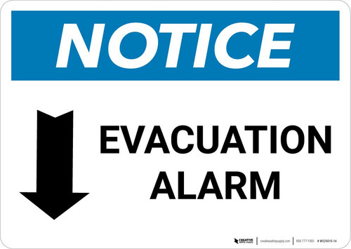 Notice: Evacuation Alarm with Down Arrow Landscape