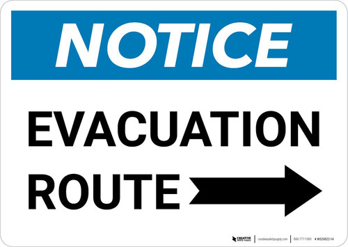Notice: Evacuation Route with Right Arrow Landscape