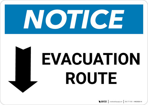 Notice: Evacuation Route with Down Arrow Landscape