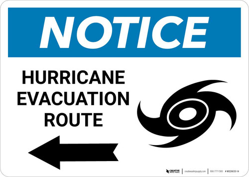 Notice: Hurricane Evacuation Route with Left Arrow and Icon Landscape
