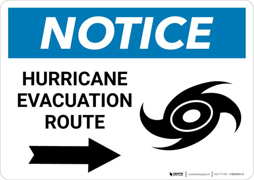 Notice: Hurricane Evacuation Route with Right Arrow and Icon Landscape