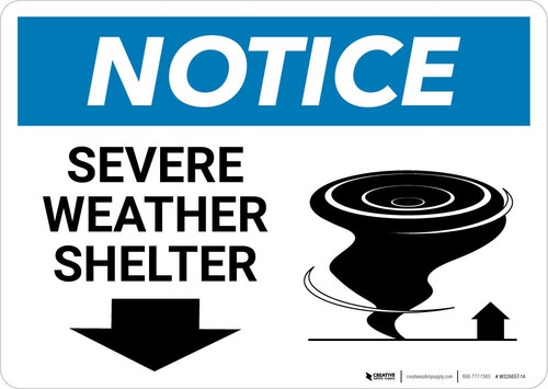 Notice: Severe Weather Shelter with Down Arrow Landscape