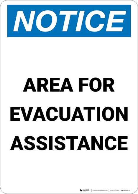 Notice: Area For Evacuation Assistance Portrait