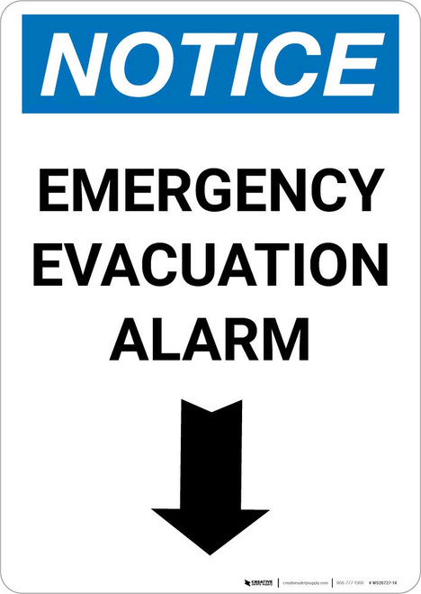 Notice: Emergency Evacuation Alarm with Down Arrow Portrait