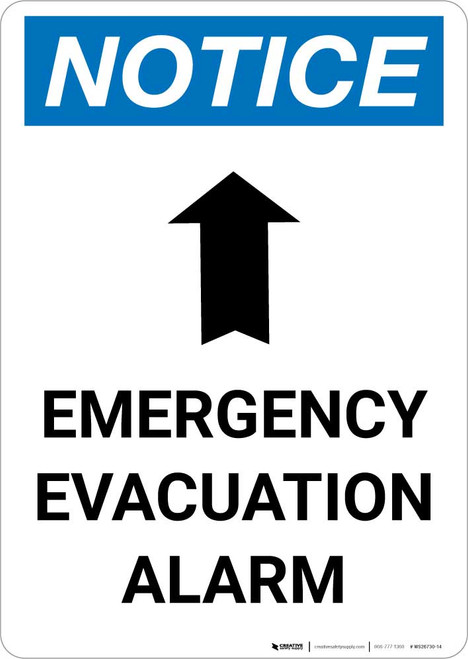 Notice: Emergency Evacuation Alarm with Up Arrow Portrait