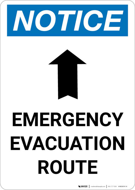 Notice: Emergency Evacuation Route with Up Arrow Portrait
