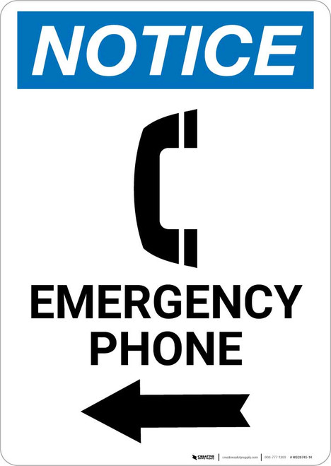 Notice: Emergency Phone Left Arrow with Icon Portrait