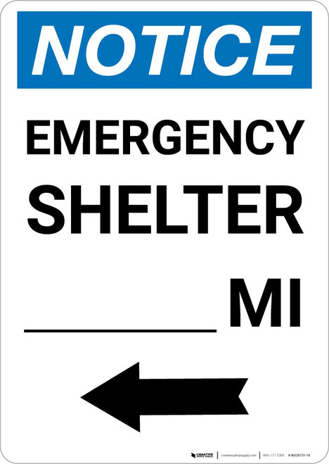 Notice: Emergency Shelter Mile Left Arrow Portrait