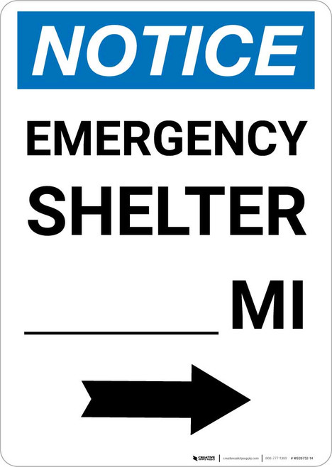 Notice: Emergency Shelter Mile Right Arrow Portrait