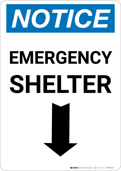 Notice: Emergency Shelter Down Arrow Portrait