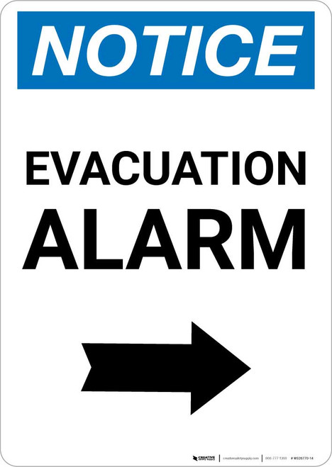 Notice: Evacuation Alarm Right Arrow Portrait