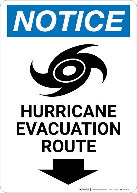 Notice: Hurricane Evacuation Route Down Arrow with Icon Portrait